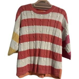 [Vintage] Melbourne Elements Coral Striped Short Sleeve Sweater - Size M